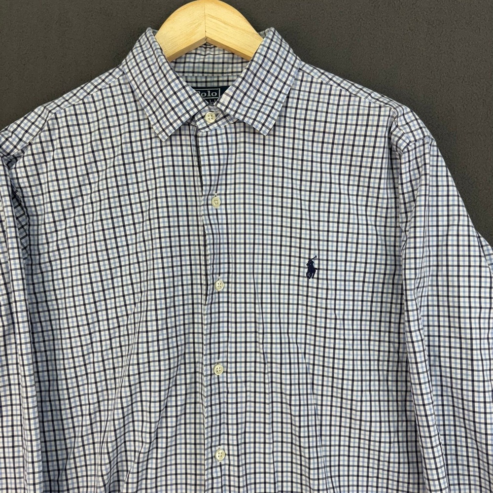 Polo Ralph Lauren Shirt Mens L Blue Checkered Long Sleeve Button-Down Casual Top